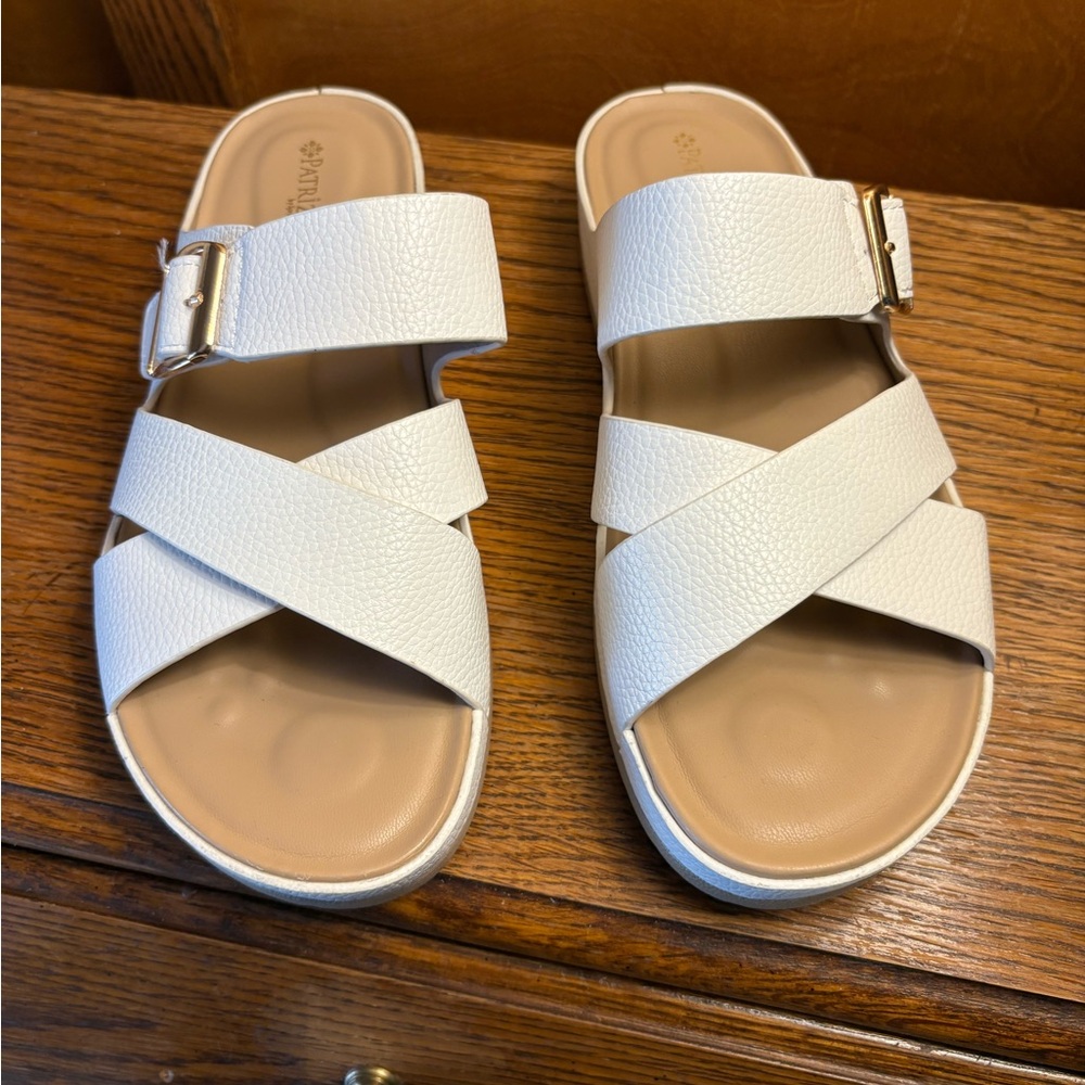 White Slip-On Sandals with Crossover Straps